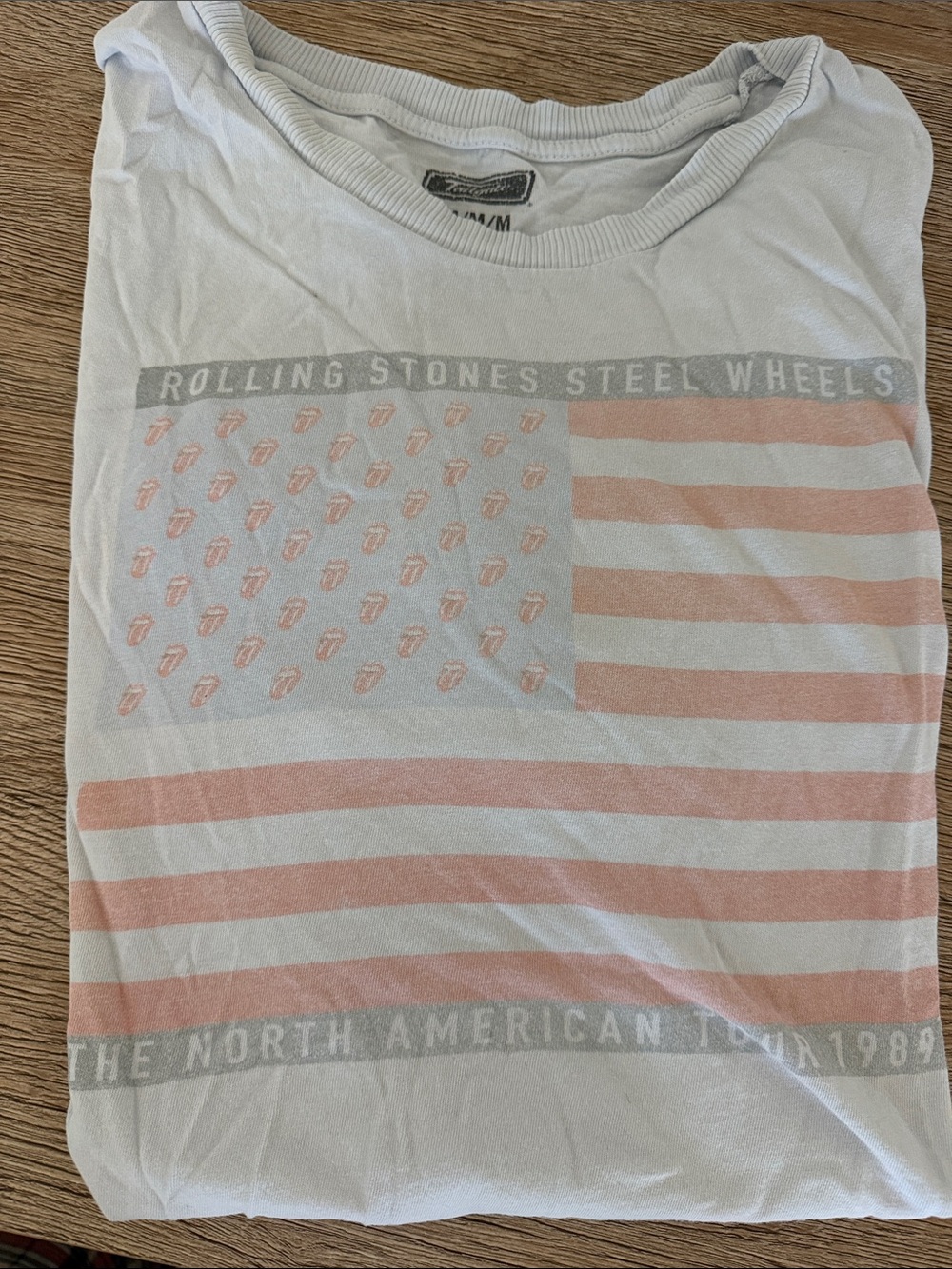 the Rolling Stones White and Pink Flag Graphic Short Sleeve Tee